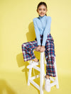 Girls Blue & Red Check Straight Pants