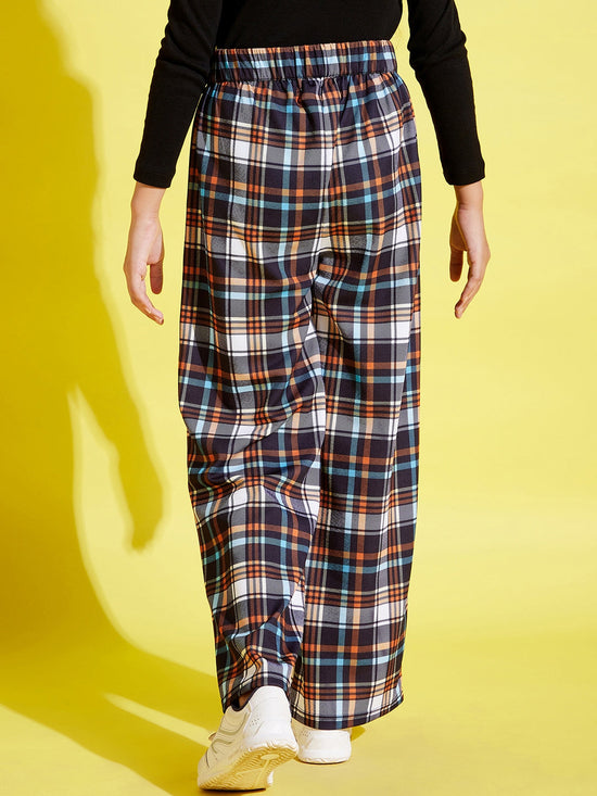 Girls Black & Orange Check Straight Pants