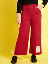 Girls Red Contrast Thread Twill Straight Pants