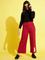 Girls Red Contrast Thread Twill Straight Pants