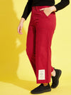 Girls Red Contrast Thread Twill Straight Pants