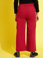 Girls Red Contrast Thread Twill Straight Pants