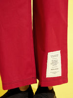 Girls Red Contrast Thread Twill Straight Pants