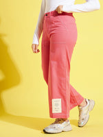 Girls Pink Contrast Thread Twill Straight Pants