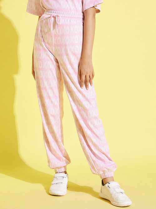 Girls Pink XOXO Print Knit Joggers