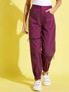 Girls Burgundy Front Zipper Twill Joggers