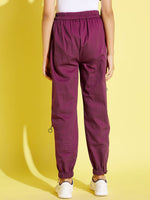 Girls Burgundy Front Zipper Twill Joggers