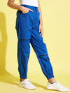 Girls Blue Front Zipper Twill Joggers