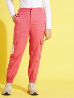 Girls Pink Side Patch Pocket Twill Joggers