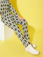 Girls Green & Black Geometric Print Bell Bottom Pants