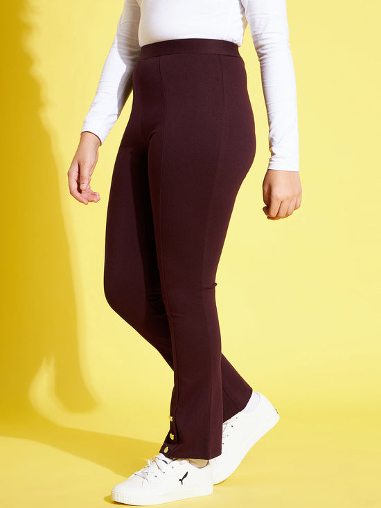 Girls Burgundy Front Button Bell Bottom Pants