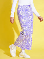 Girls Lavender & White Twill Abstract Waves Straight Pants