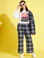 Girls Navy & Grey Check Straight Pants