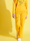Girls Yellow Face Print Terry Track Pants