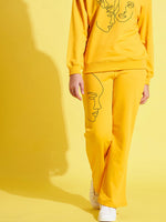 Girls Yellow Face Print Terry Track Pants