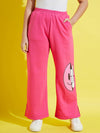 Girls Pink Fleece Flower Print Track Pants
