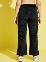 Girls Black Velour Side Tape Track Pants