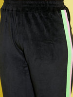 Girls Black Velour Side Tape Track Pants