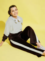 Girls Sea Green & Brown Velour Track Pants