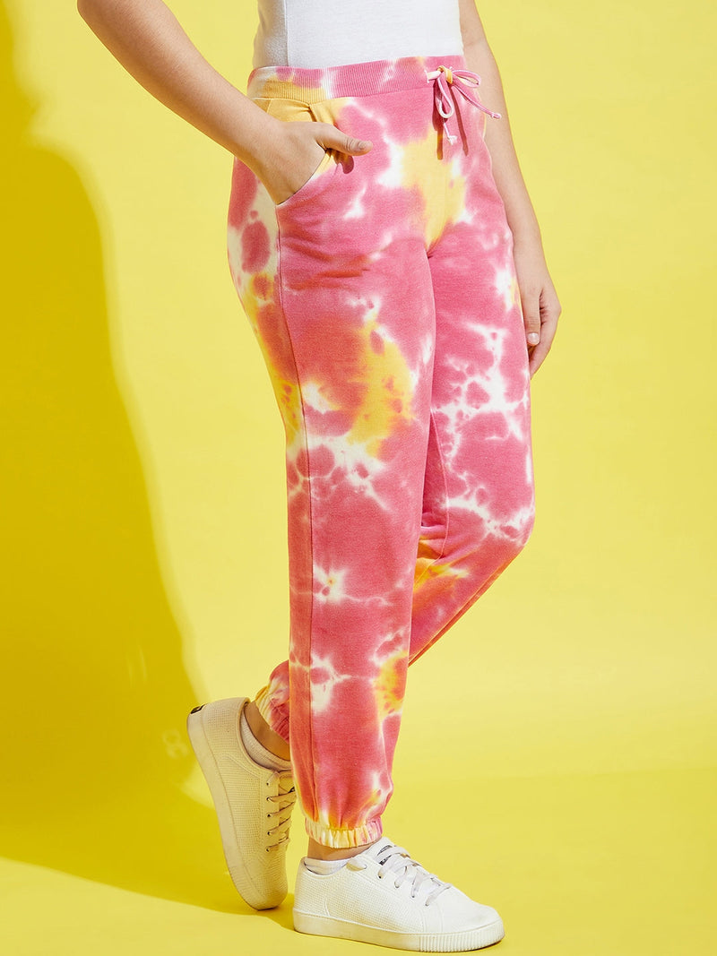 Girls Yellow & Pink Terry Tie Dye Joggers