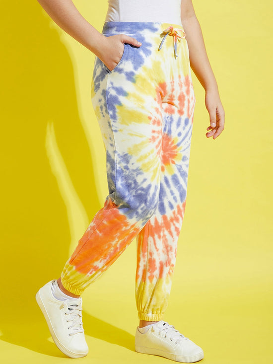 Girls Orange & Blue Terry Tie Dye Joggers