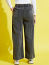 Girls Black Acid Wash Tencel Wide Leg Drawstring Pants