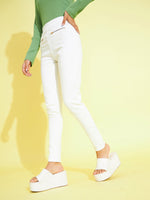 Girls White Metal Zipper Jeggings