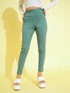 Girls Olive Metal Zipper Jeggings