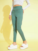 Girls Olive Metal Zipper Jeggings