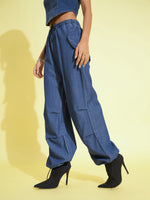 Girls Blue Tencel Pull Hem Cargo Pants