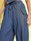 Girls Blue Tencel Pull Hem Cargo Pants