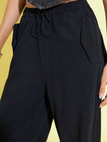 Girls Black Tencel Pull Hem Cargo Pants