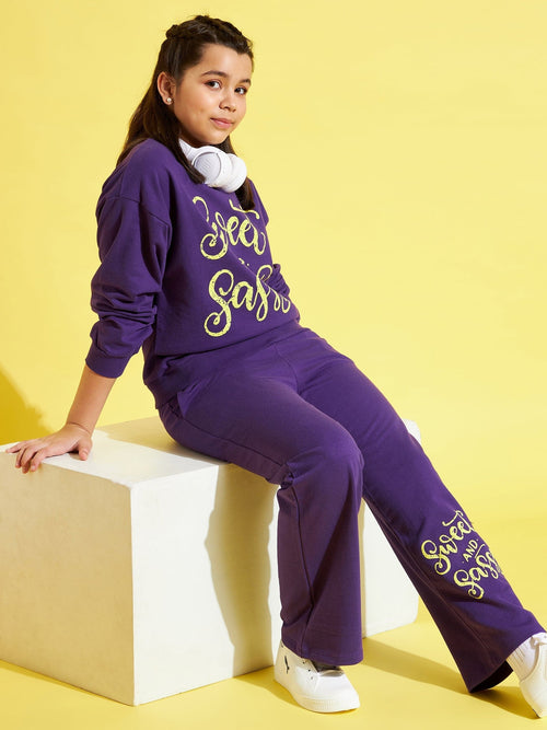 Girls Purple Sweet & Sassy Sweatshirt With Track Pants