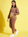 Girls Brown Drop Shoulder Sweatshirt With Joggers