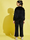 Girls Black Velour Side Tape Oversize Sweatshirt With Track Pants