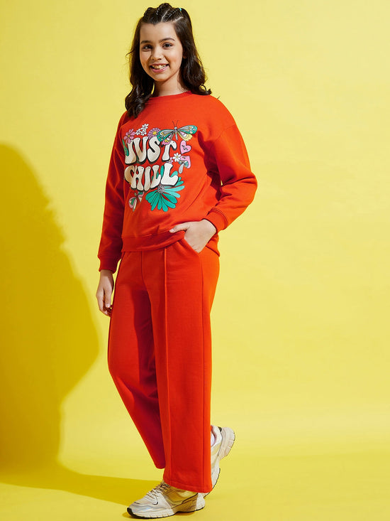 Girls Orange JUST CHILL Oversize Sweatshirt With Track Pants