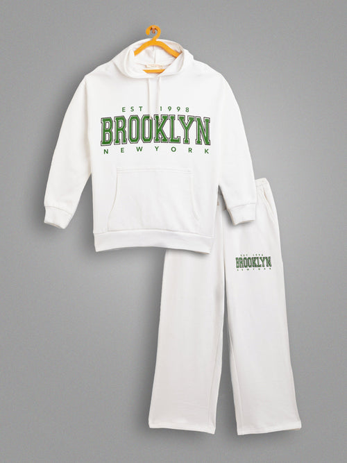 Girls White Brooklyn Oversized Sweatshirt With Track Pants