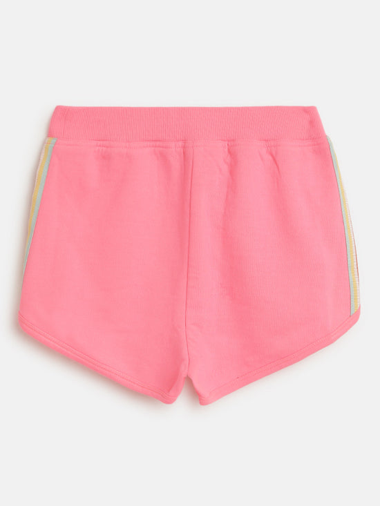 Girls Neon Pink Fleece Rainbow Tape Detail Shorts