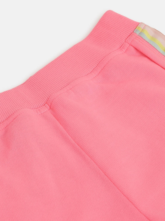 Girls Neon Pink Fleece Rainbow Tape Detail Shorts