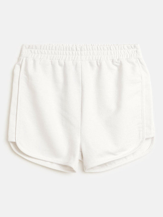 Girls White Terry Solid Shorts