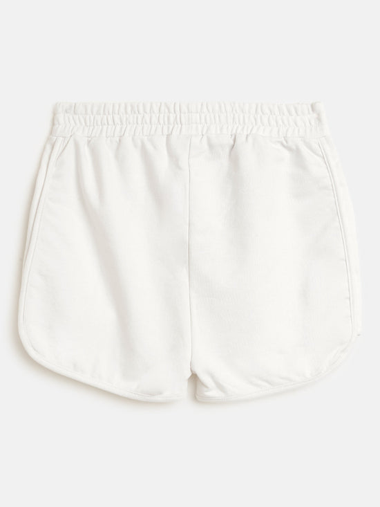 Girls White Terry Solid Shorts