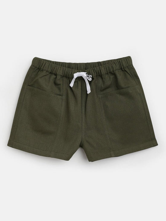 Girls Olive Twill Drawstring Shorts