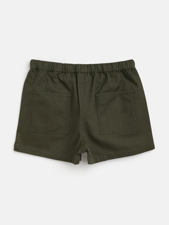 Girls Olive Twill Drawstring Shorts