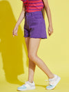 Girls Purple Side Tape Raw Hem Denim Shorts