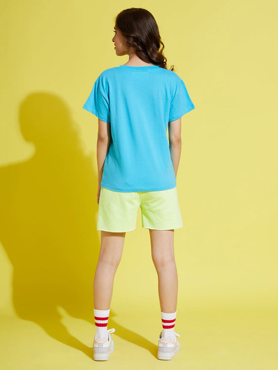 Girls Green Terry Full-Time-Day-Dreamer Baseball Shorts