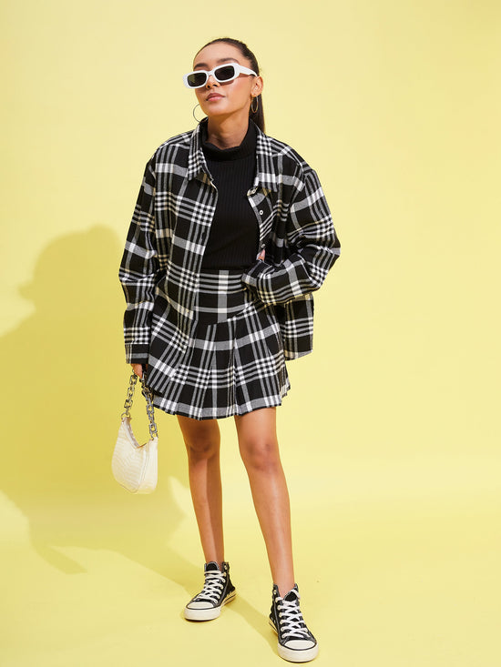 Girls Black & White Check Oversized Shirt