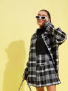 Girls Black & White Check Oversized Shirt