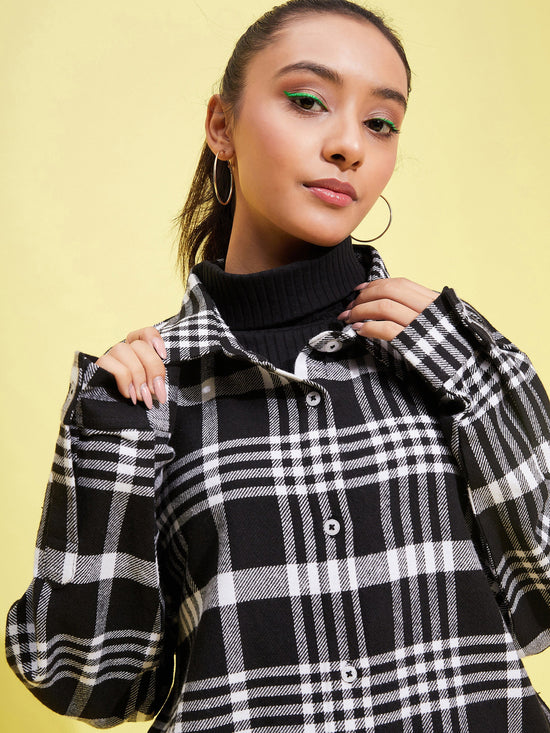 Girls Black & White Check Oversized Shirt