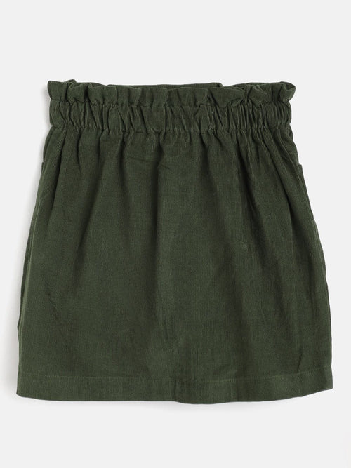 Girls Olive Corduroy Paper Bag Skirt