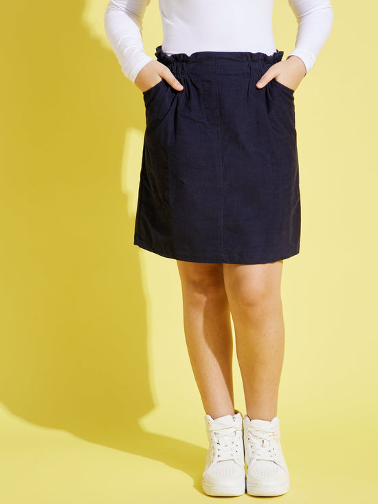 Girls Navy Corduroy Paper Bag Skirt